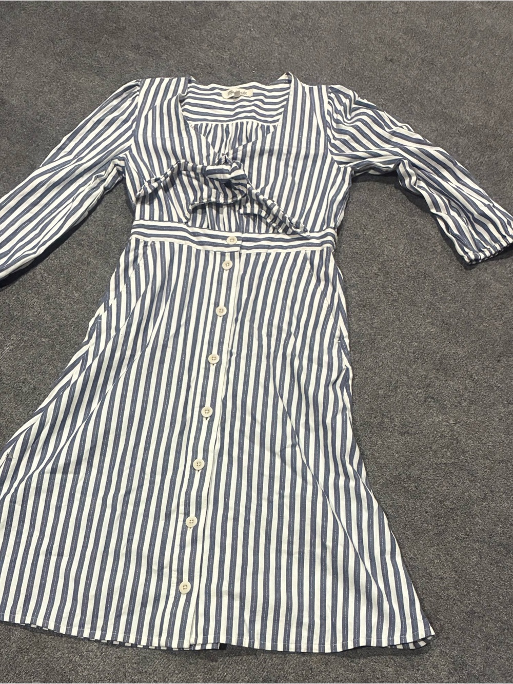 Madewell Striped Blue and White Button-Front Wrap Dress